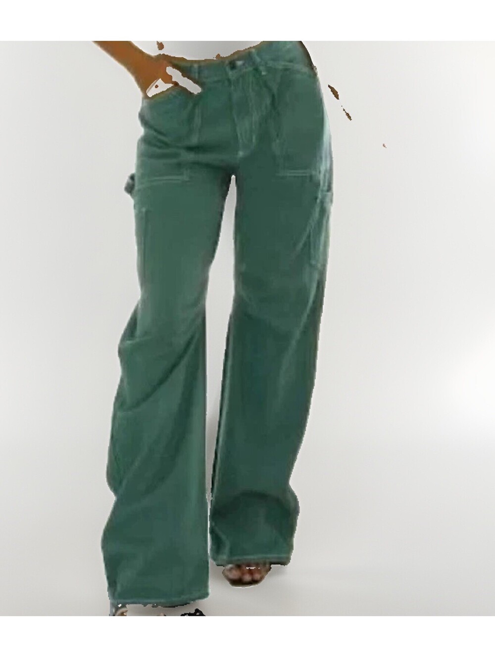 Lioness Miami Vice Wide Leg Cargo Pants Jeans Green Baggy Cargo Sz Small - Picture 1 of 8